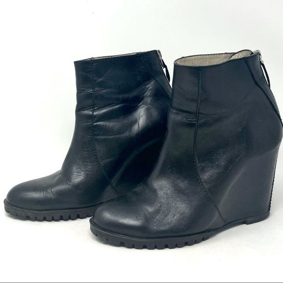 MINIMARKET Black Leather Zipper Wedge Boots Size 38/7-7.5 US. - Picture 5 of 8